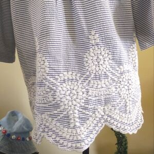 August Silk Seersucker StriPe +  Embroidery 🪡 Tunic~ Size: S